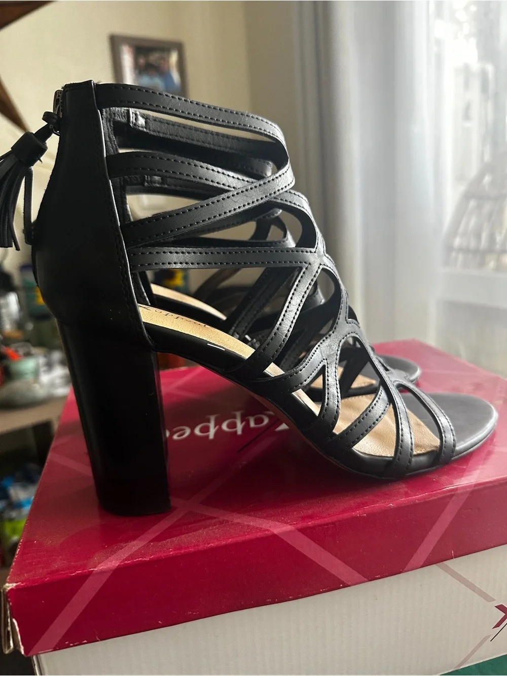 Xappeal Black Strappy Cutout High Heel Sandals